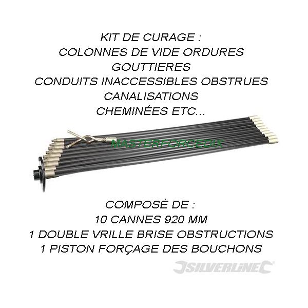 Kit de désobstructions des canalisations, colonnes de vide ordure, gouttières, cheminée etc X 1