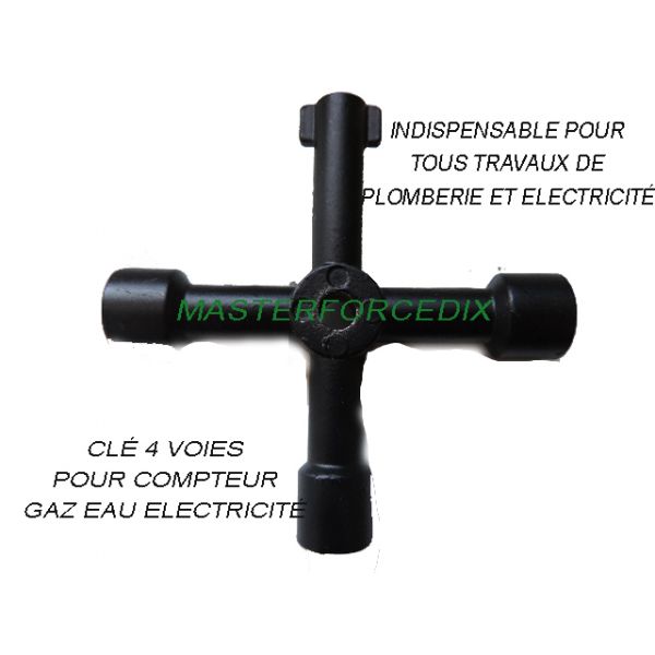 Clé 4 branches ouverture compteurs eau, gaz, électricité x 1